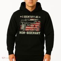 Gun American Flag Funny I Identify As NonBidenary Hoodie thumb 2