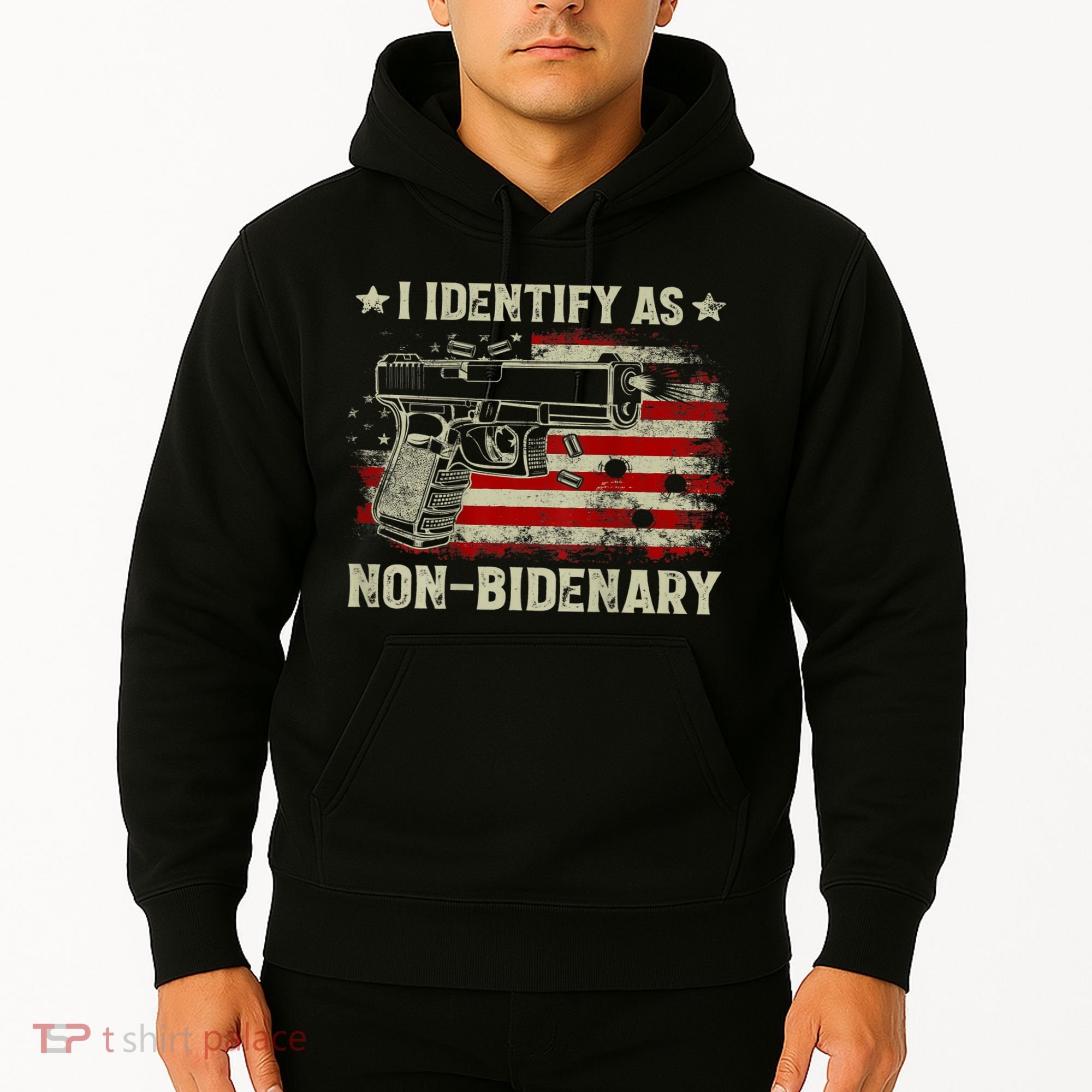Gun American Flag Funny I Identify As NonBidenary Hoodie