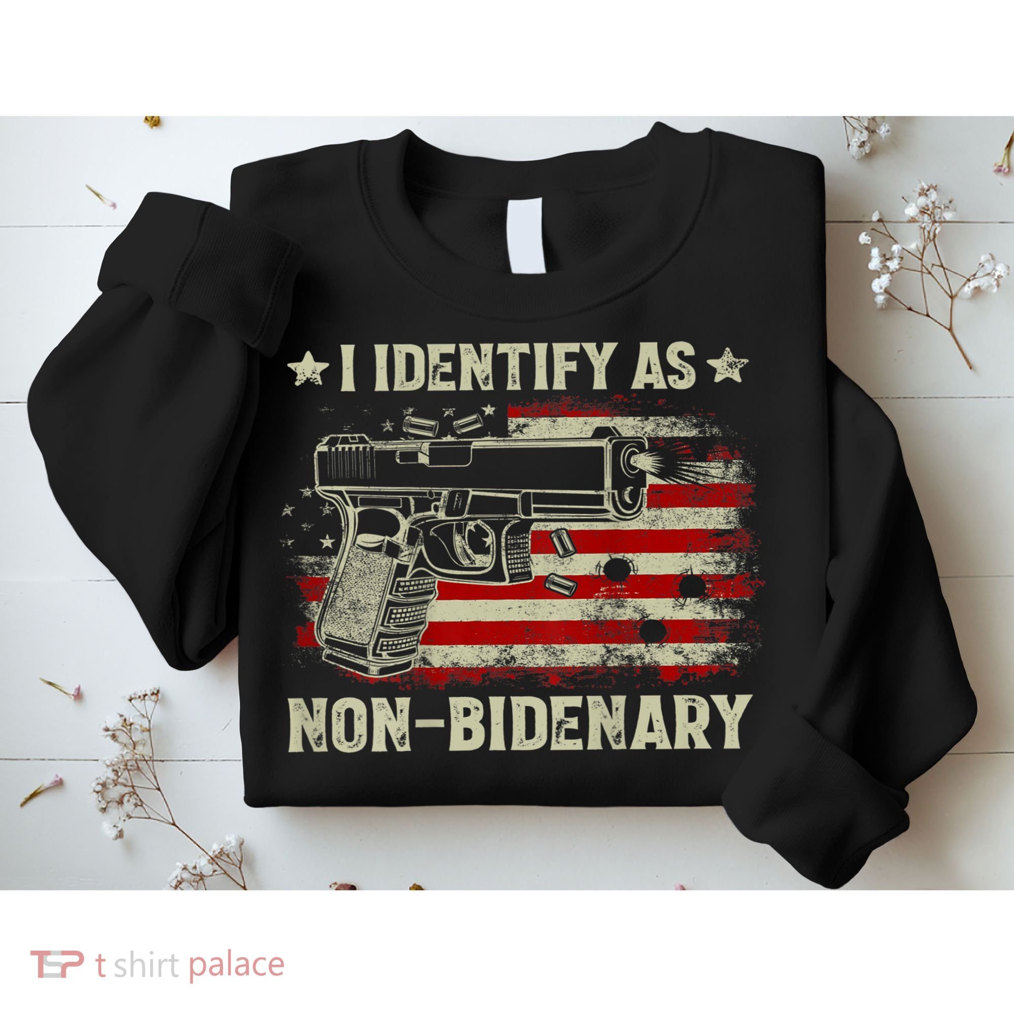 Gun American Flag Funny I Identify As NonBidenary Sweatshirt