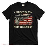 Gun American Flag Funny I Identify As NonBidenary T-Shirt thumb 0