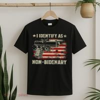 Gun American Flag Funny I Identify As NonBidenary T-Shirt thumb 2