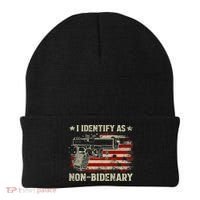 Gun American Flag Funny I Identify As NonBidenary Beanie thumb 0
