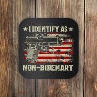 Gun American Flag Funny I Identify As NonBidenary Coaster thumb 0