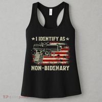 Gun American Flag Funny I Identify As NonBidenary Women's Tank Top thumb 3