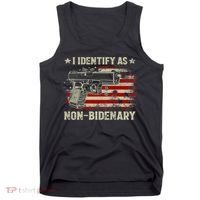 Gun American Flag Funny I Identify As NonBidenary Tank Top thumb 0