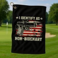 Gun American Flag Funny I Identify As NonBidenary Golf Towel thumb 1