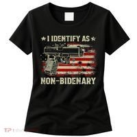 Gun American Flag Funny I Identify As NonBidenary Women's T-Shirt thumb 0