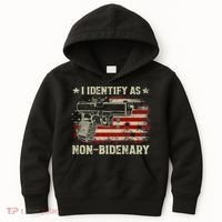 Gun American Flag Funny I Identify As NonBidenary Kids Hoodie thumb 0