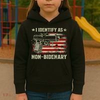Gun American Flag Funny I Identify As NonBidenary Kids Hoodie thumb 3