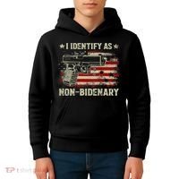 Gun American Flag Funny I Identify As NonBidenary Kids Hoodie thumb 4