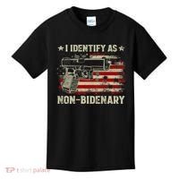Gun American Flag Funny I Identify As NonBidenary Kids T-Shirt thumb 0