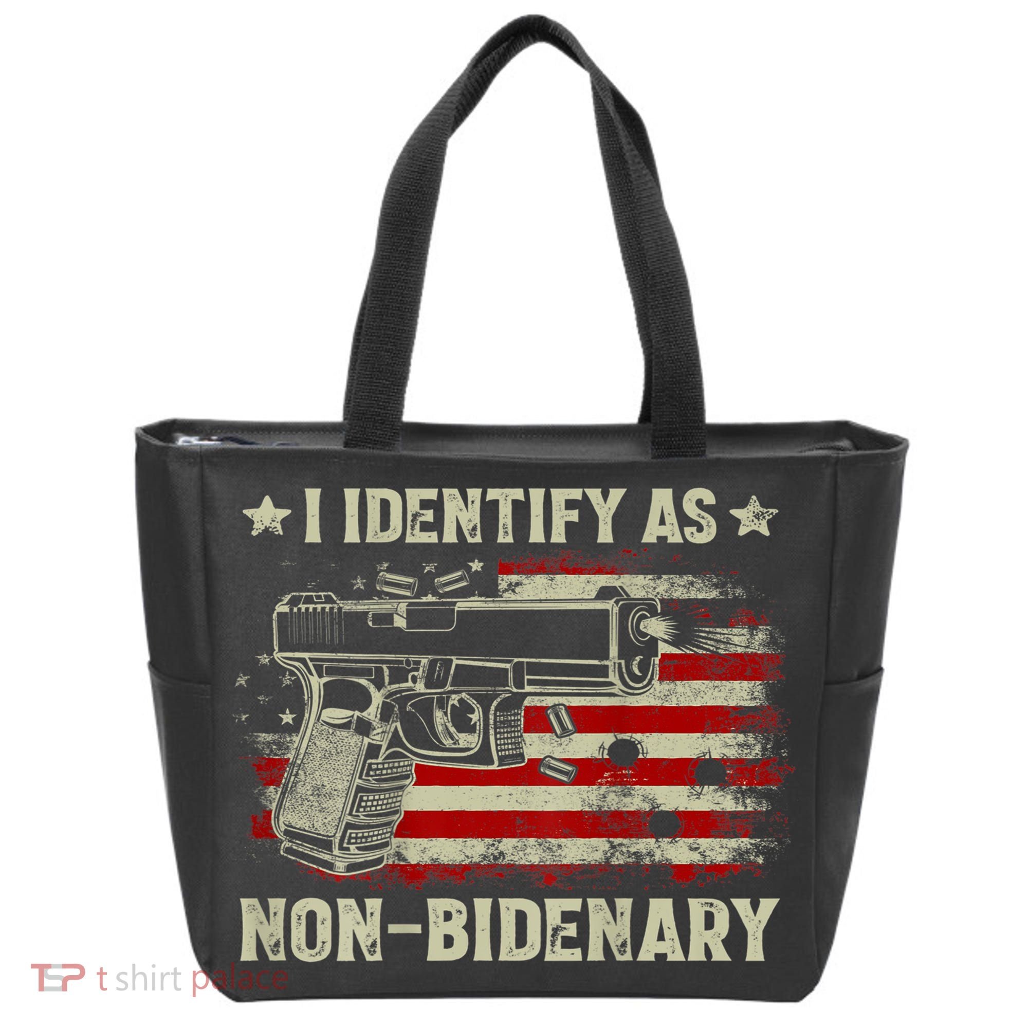 Gun American Flag Funny I Identify As NonBidenary Tote Bag