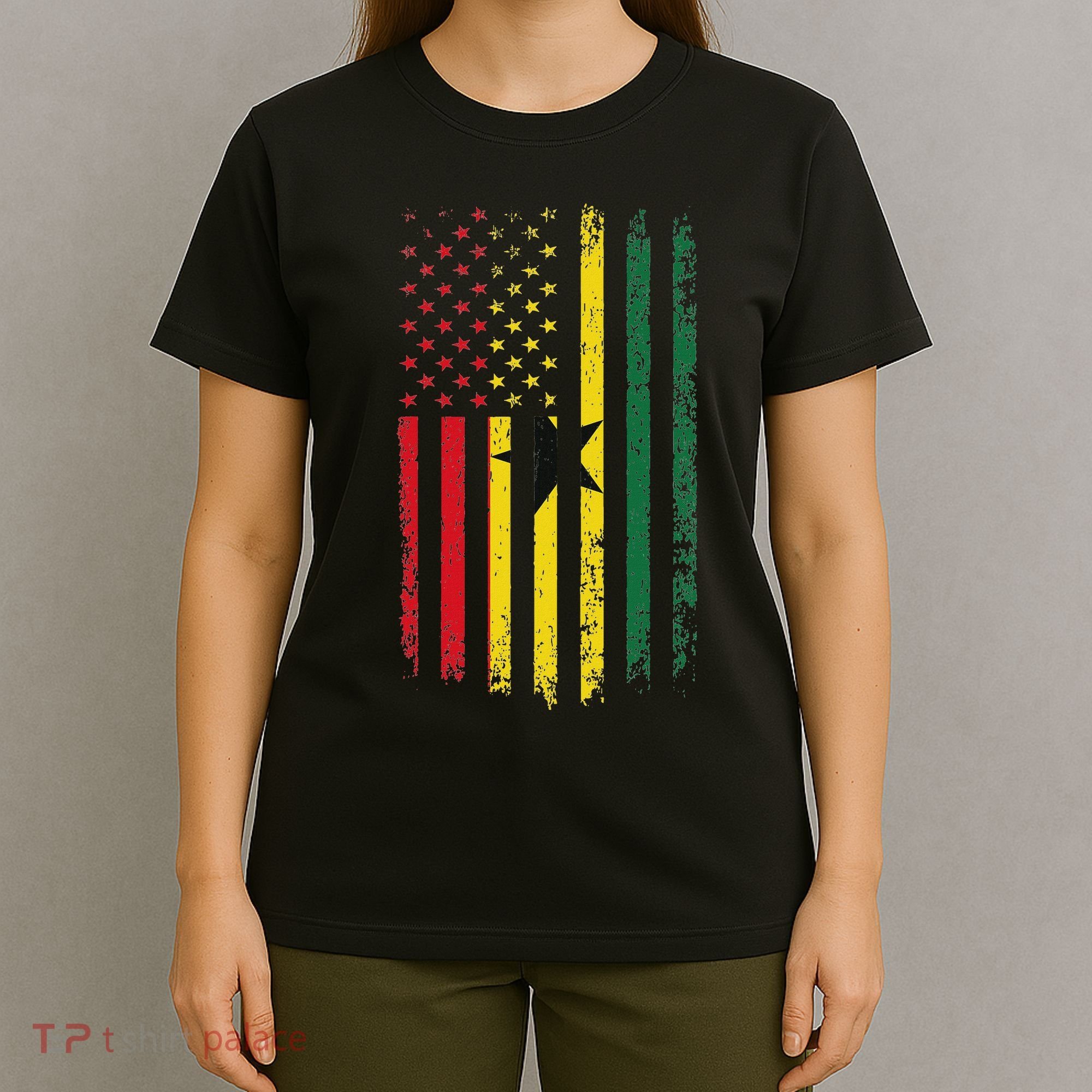 Ghanaian American Flag Ghanaian Roots Republic Of Ghana T-Shirt