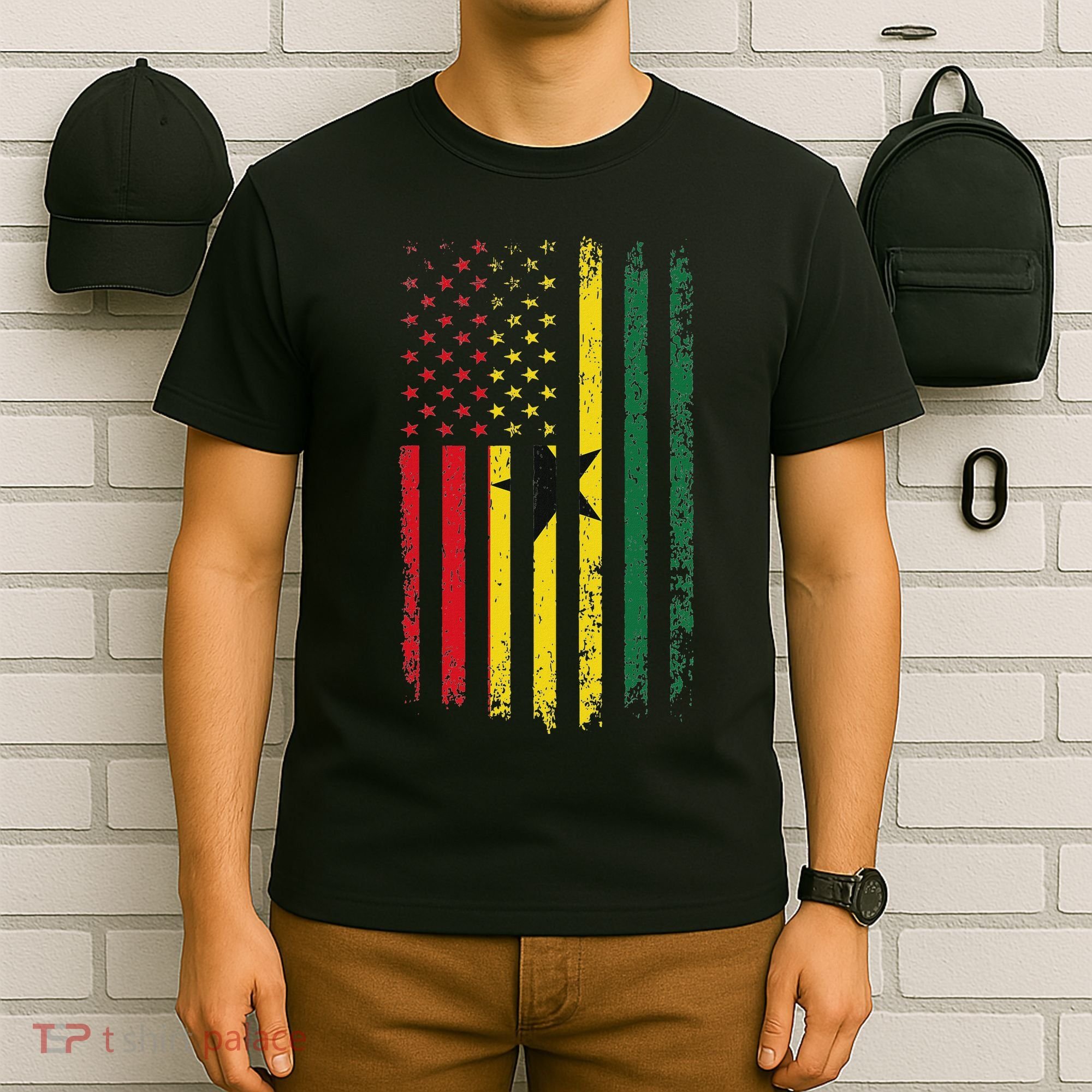 Ghanaian American Flag Ghanaian Roots Republic Of Ghana T-Shirt