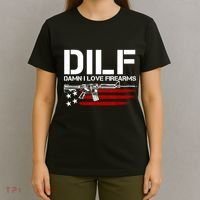 Gun American Flag DILF Damn I Love Firearms T-Shirt thumb 4