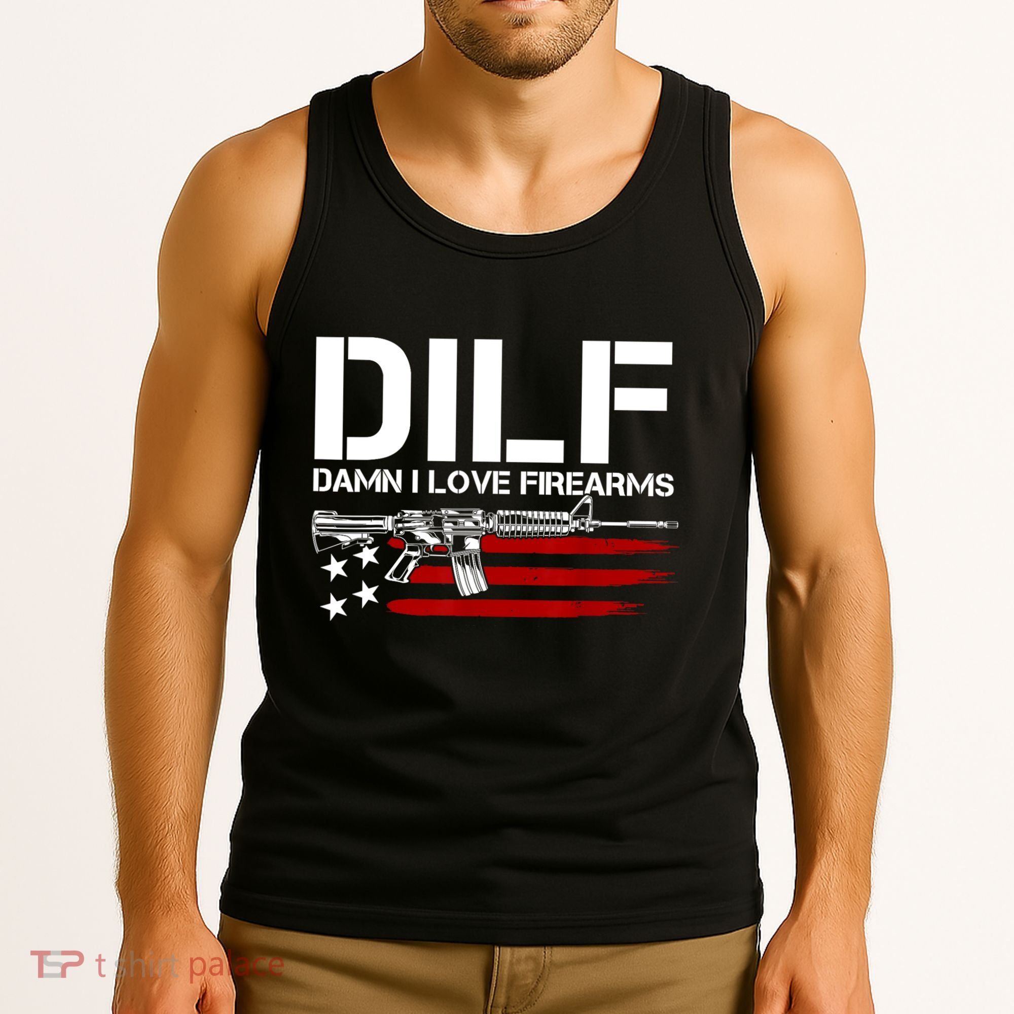 Gun American Flag DILF Damn I Love Firearms Tank Top