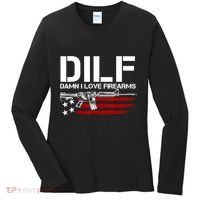 Gun American Flag DILF Damn I Love Firearms Women's Long Sleeve Shirt thumb 0