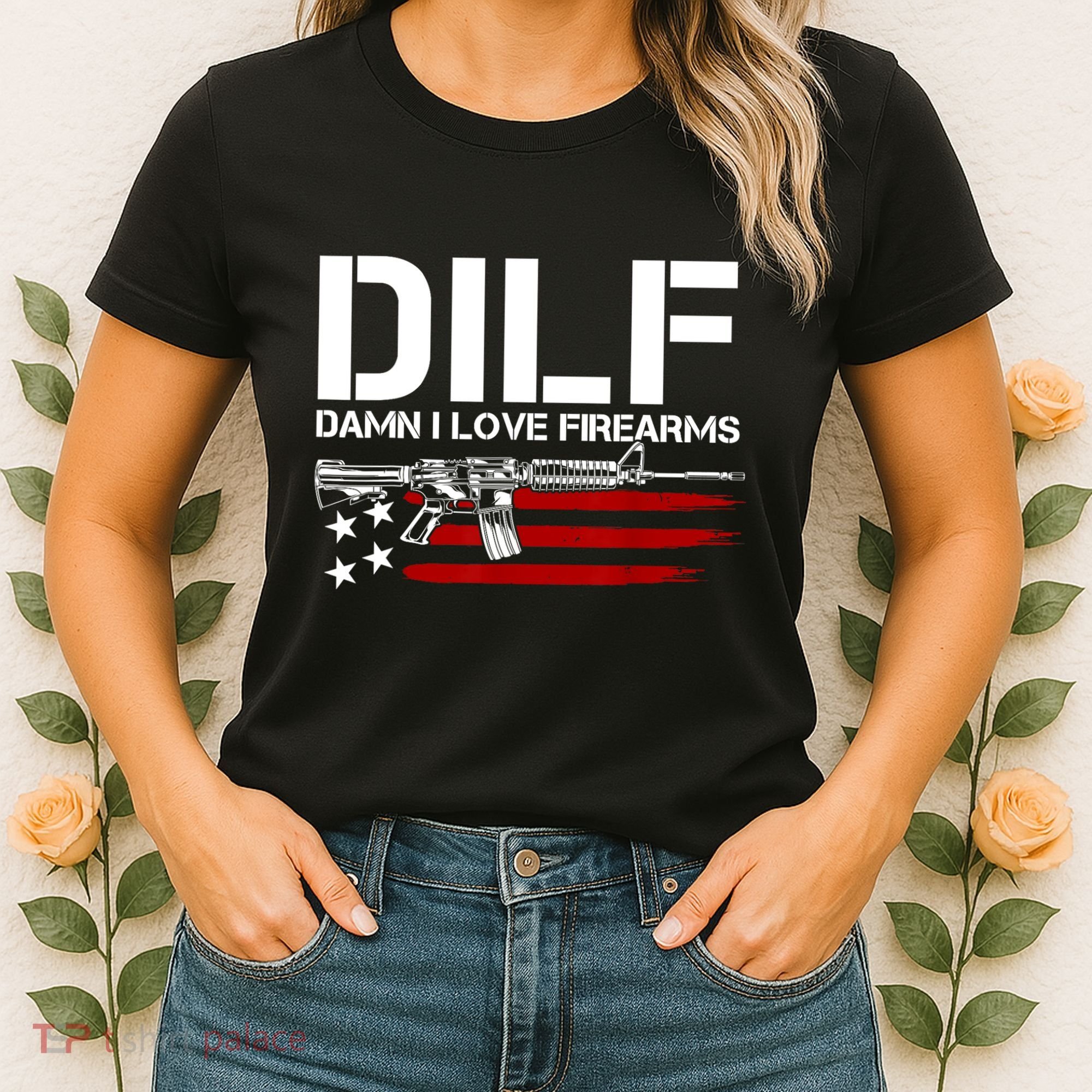 Gun American Flag DILF Damn I Love Firearms Women's T-Shirt