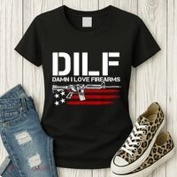 Gun American Flag DILF Damn I Love Firearms Women's T-Shirt thumb 3