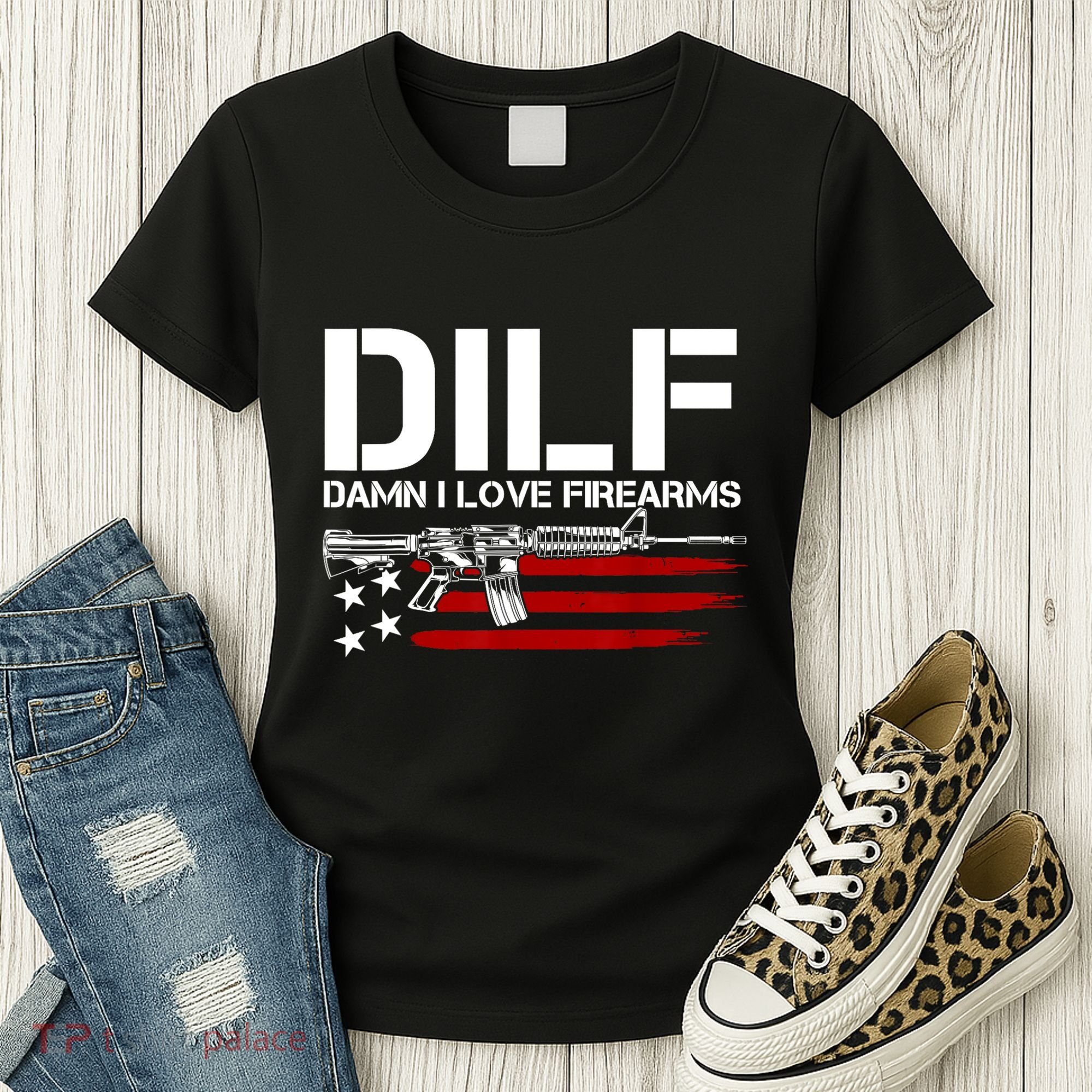 Gun American Flag DILF Damn I Love Firearms Women's T-Shirt