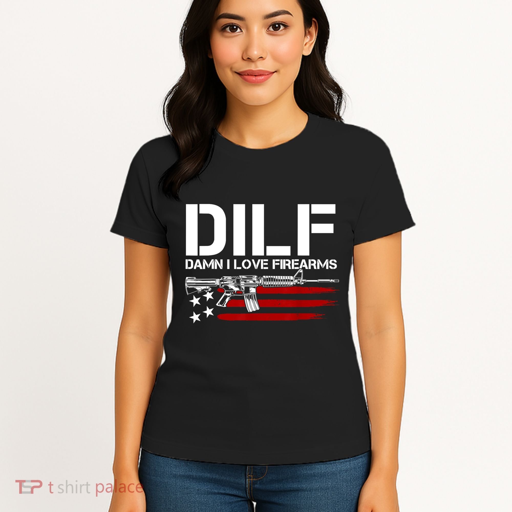 Gun American Flag DILF Damn I Love Firearms Women's T-Shirt