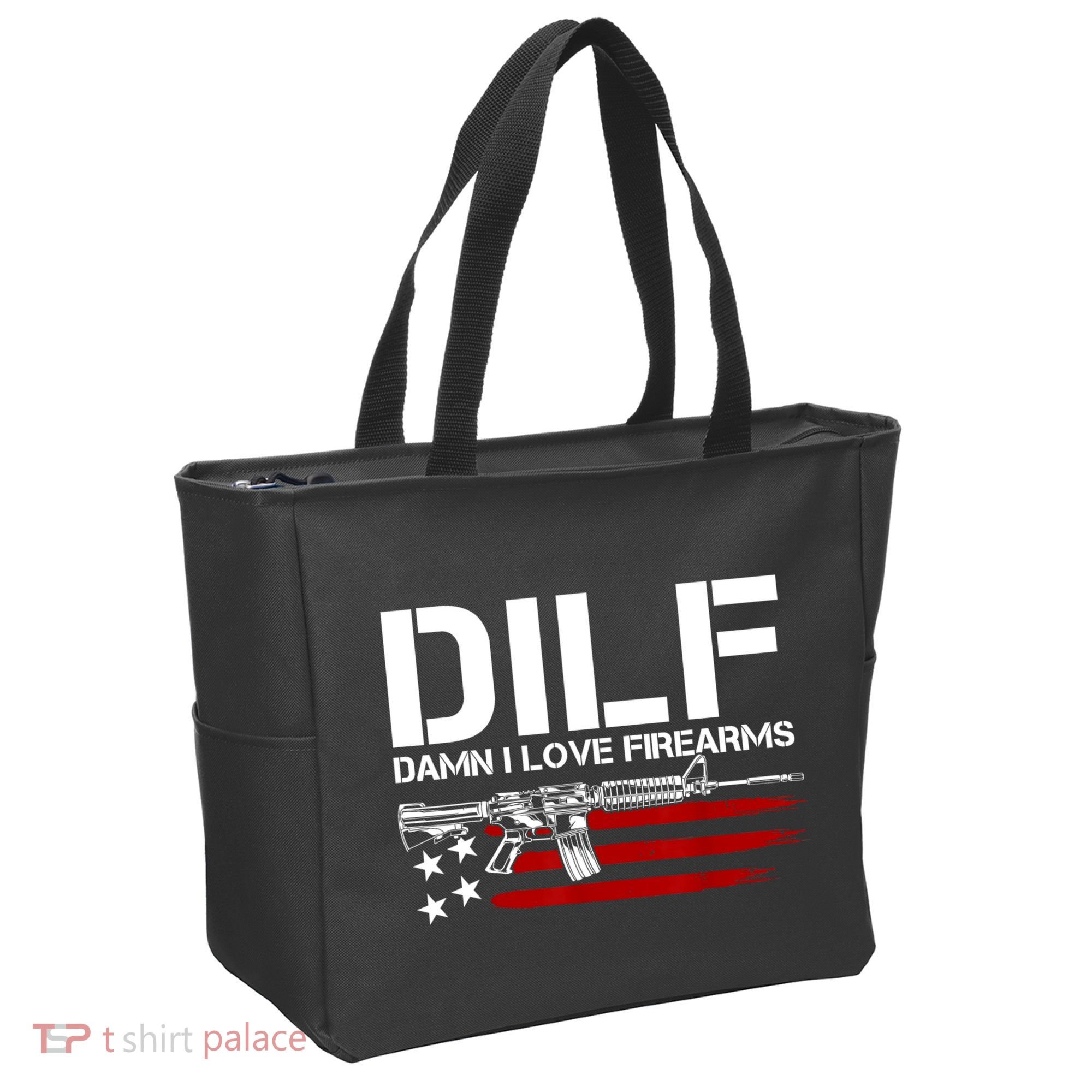 Gun American Flag DILF Damn I Love Firearms Tote Bag