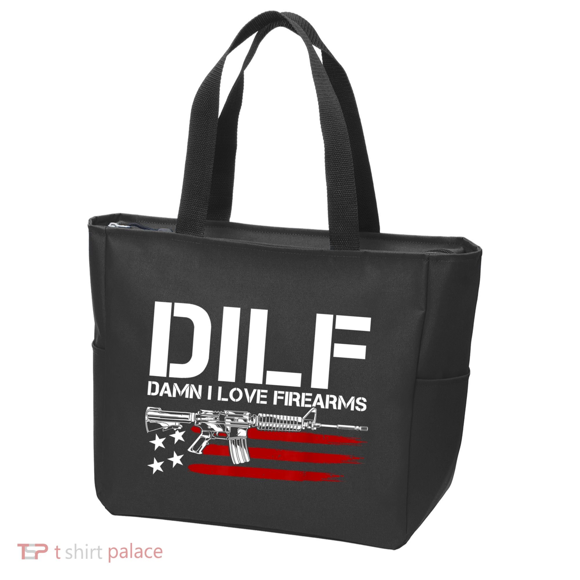 Gun American Flag DILF Damn I Love Firearms Tote Bag