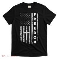 Grunge American Flag Cross Faith Family Freedom T-Shirt thumb 0