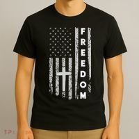 Grunge American Flag Cross Faith Family Freedom T-Shirt thumb 3