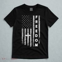 Grunge American Flag Cross Faith Family Freedom T-Shirt thumb 5