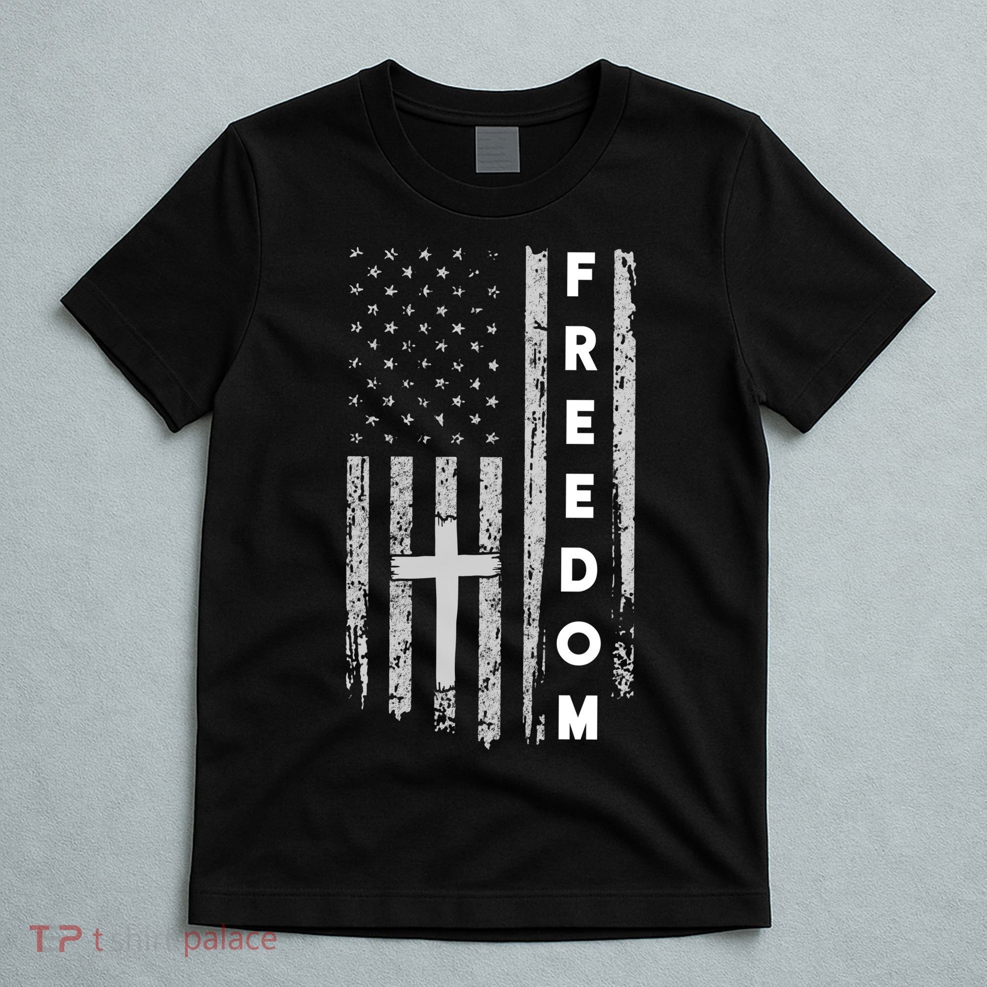 Grunge American Flag Cross Faith Family Freedom T-Shirt