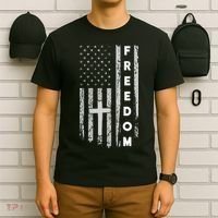 Grunge American Flag Cross Faith Family Freedom T-Shirt thumb 6