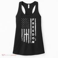 Grunge American Flag Cross Faith Family Freedom Women's Tank Top thumb 0