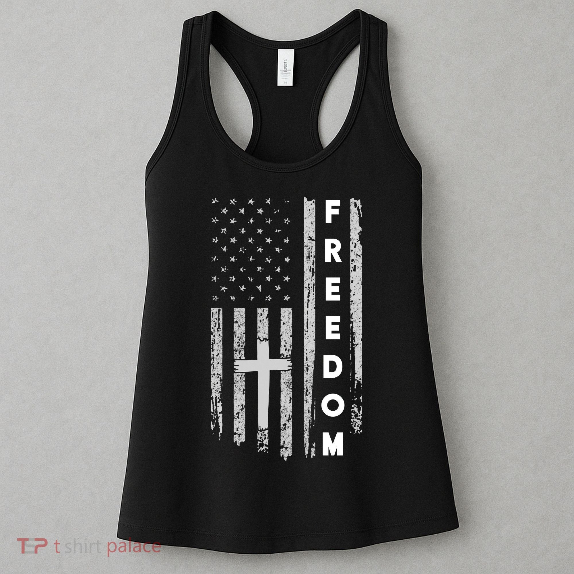 Grunge American Flag Cross Faith Family Freedom Women's Tank Top