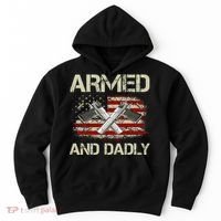 Gun American Flag Armed And Dadly Funny Deadly Fathers Day Hoodie thumb 0