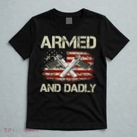 Gun American Flag Armed And Dadly Funny Deadly Fathers Day T-Shirt thumb 5