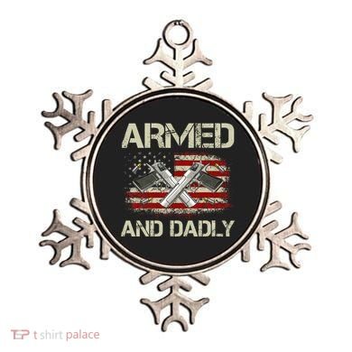 Gun American Flag Armed And Dadly Funny Deadly Fathers Day Ornament