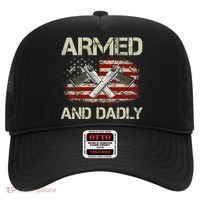 Gun American Flag Armed And Dadly Funny Deadly Fathers Day Hat thumb 0