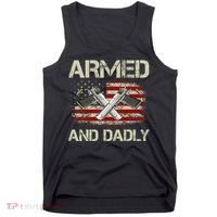 Gun American Flag Armed And Dadly Funny Deadly Fathers Day Tank Top thumb 0