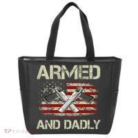 Gun American Flag Armed And Dadly Funny Deadly Fathers Day Tote Bag thumb 0