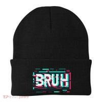 Glitch Aesthetic Gamer Bruh Meme Funny Saying Beanie thumb 0