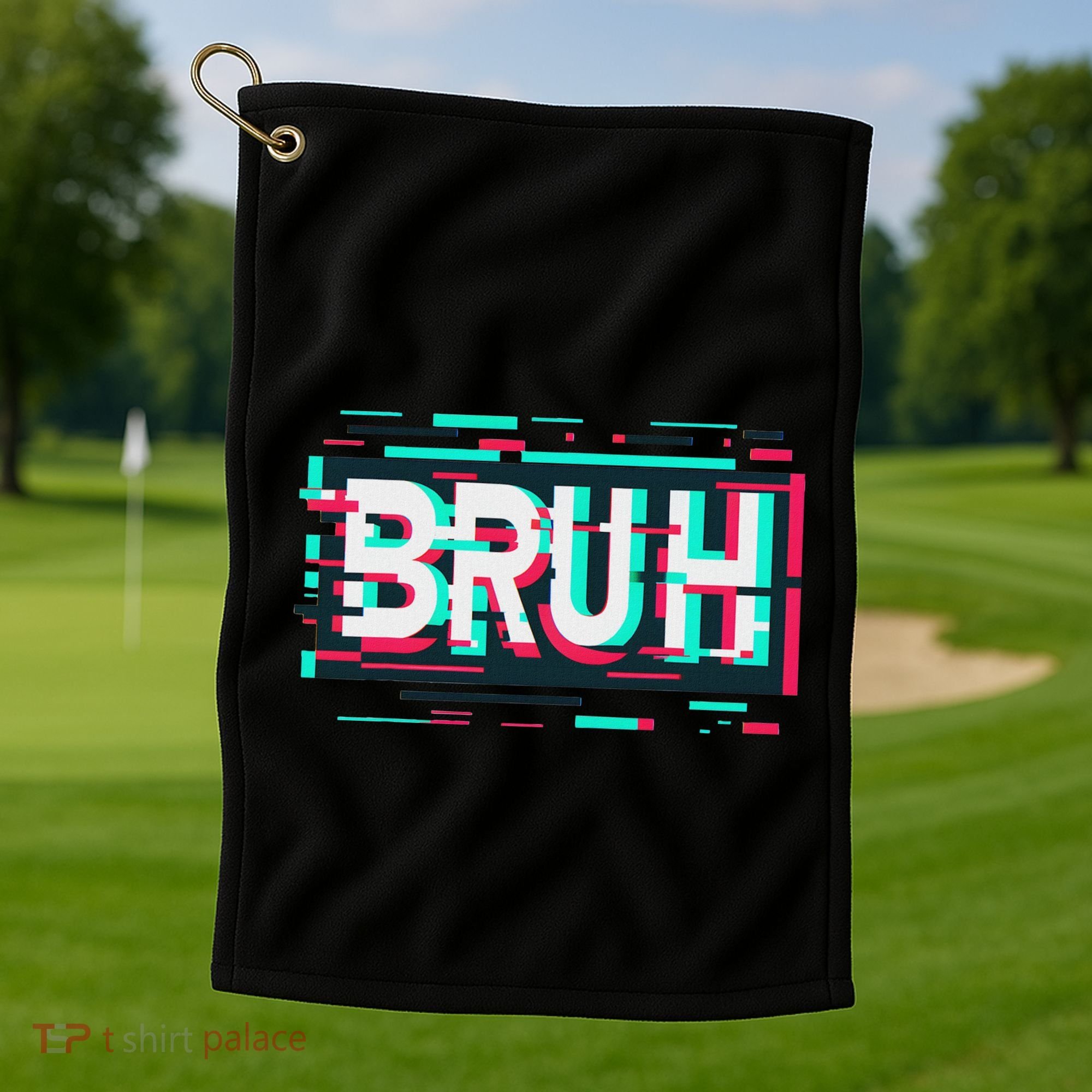 Glitch Aesthetic Gamer Bruh Meme Funny Saying Golf Towel