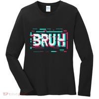 Glitch Aesthetic Gamer Bruh Meme Funny Saying Women's Long Sleeve Shirt thumb 0