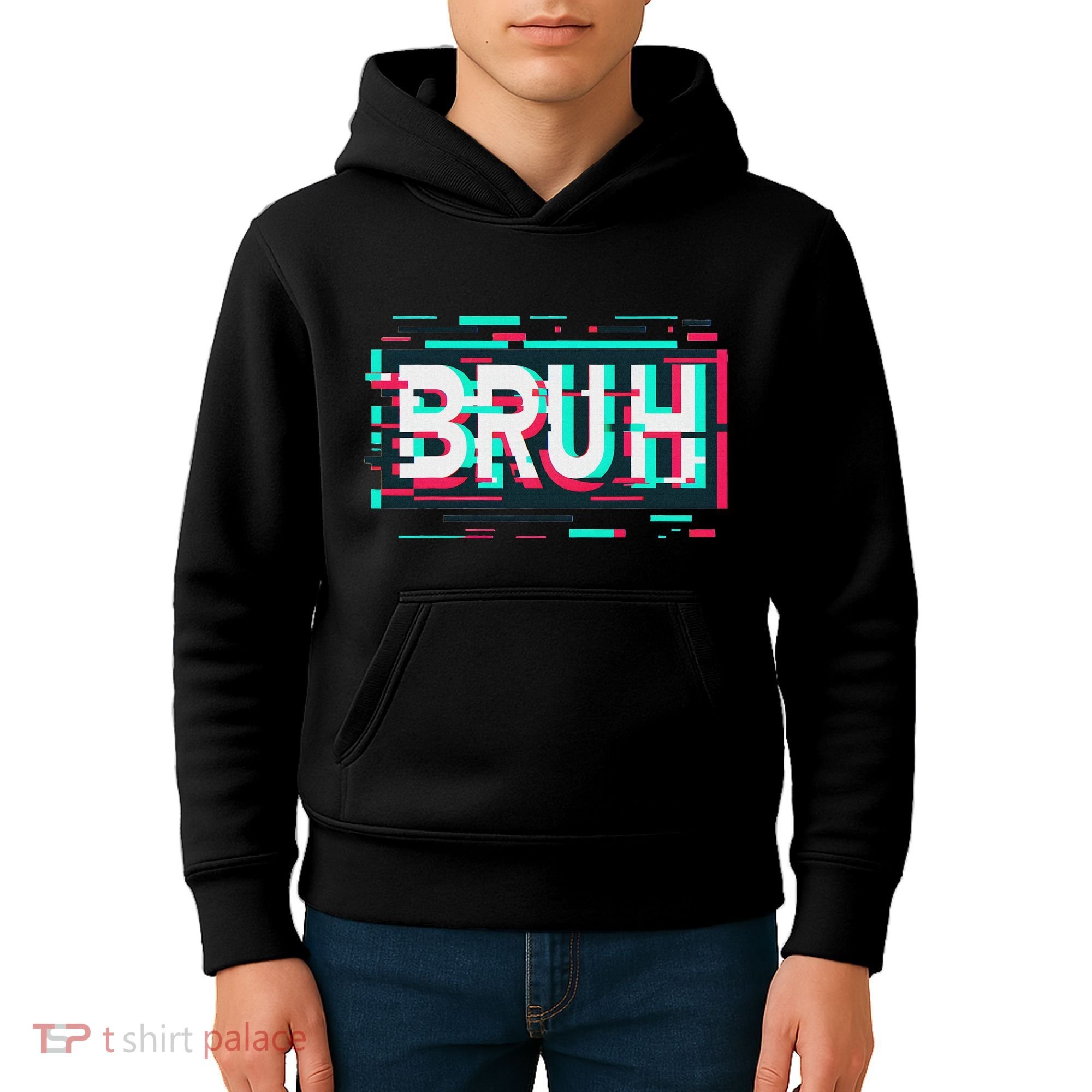 Glitch Aesthetic Gamer Bruh Meme Funny Saying Kids Hoodie