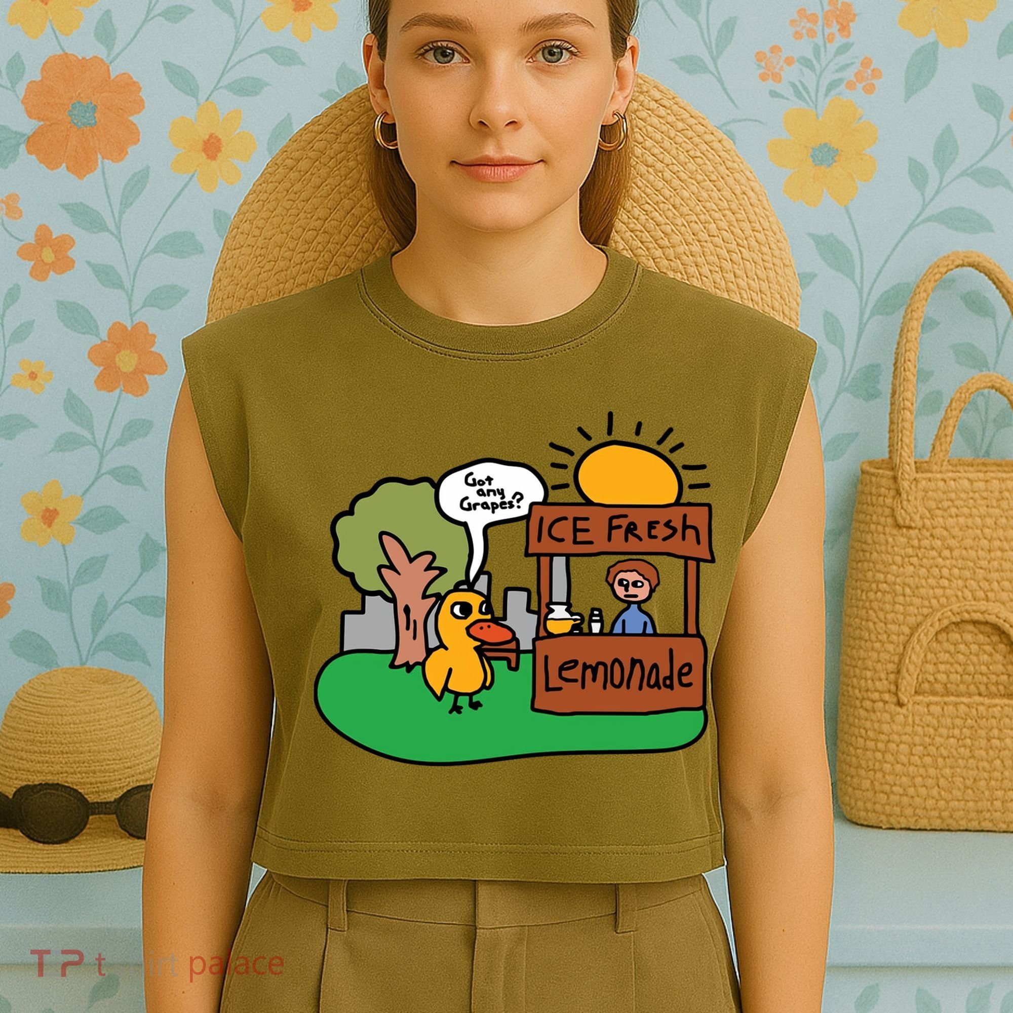 Got Any Grapes Ice Fresh Lemonade Funny Duck Garment-Dyed Women's Muscle Tee