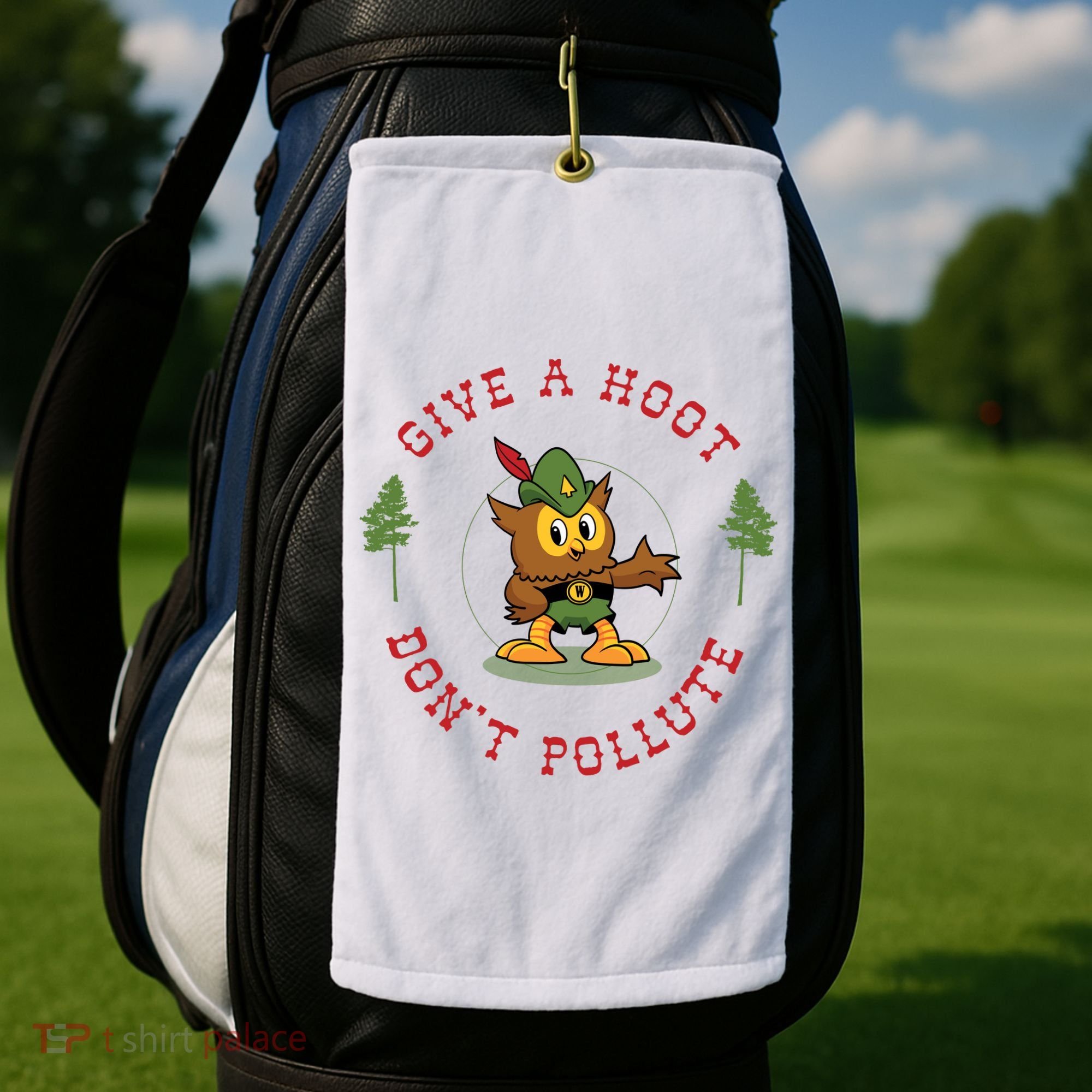 Give A Hoot Dont Pollute Cute Woodsy Owl Forest Keeper Golf Towel