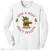 Give A Hoot Dont Pollute Cute Woodsy Owl Forest Keeper Kids Long Sleeve Shirt thumb 0