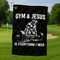 Gym And Jesus Christian Weight Lifting Golf Towel thumb 1
