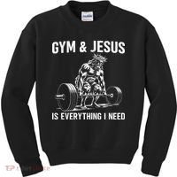 Gym And Jesus Christian Weight Lifting Kids Sweatshirt thumb 0