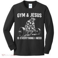 Gym And Jesus Christian Weight Lifting Kids Long Sleeve Shirt thumb 0